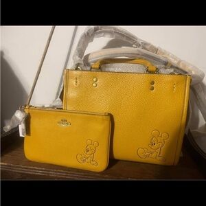 Coach Yellow Satchel and Pouch with Mickey Mouse